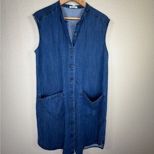Eileen Fisher Dress Blue Denim Button Down Front Sz Medium